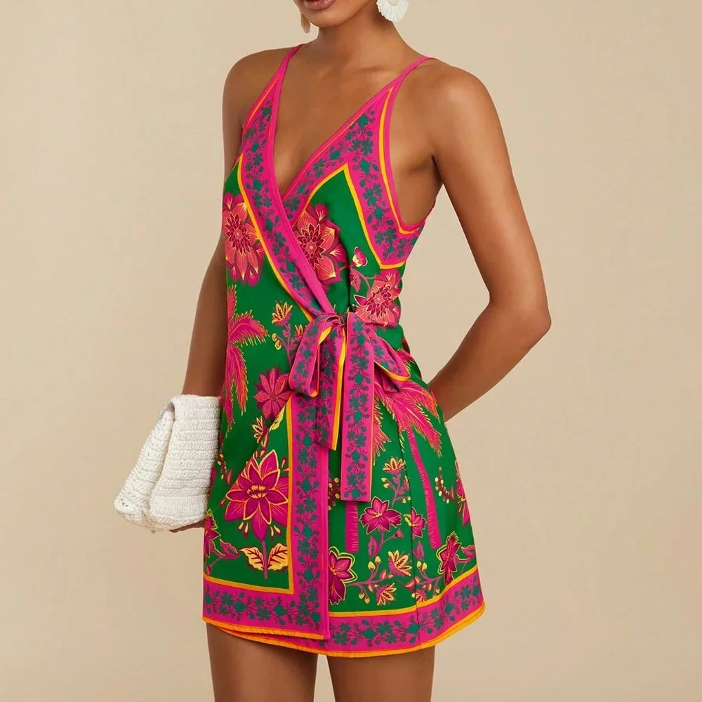 Multicolor Boho Women's Floral Wrap Dress - Picture 5 of 6